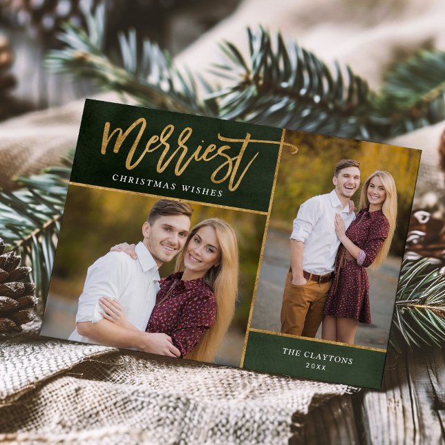 Cartão De Festividades Merriest Faux Gold Foil 2 Foto Natal (Criador carregado)