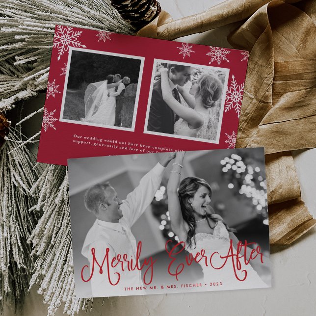 Cartão De Festividades Merrily Ever After Holiday Card w/ Back Message (Criador carregado)