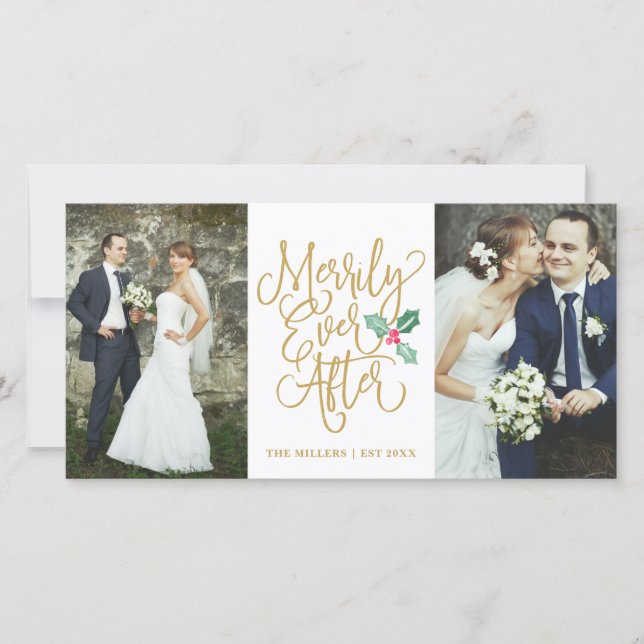 Cartão De Festividades Merrily Ever Após Feriado De Casamento 2- Foto Dou (Frente)