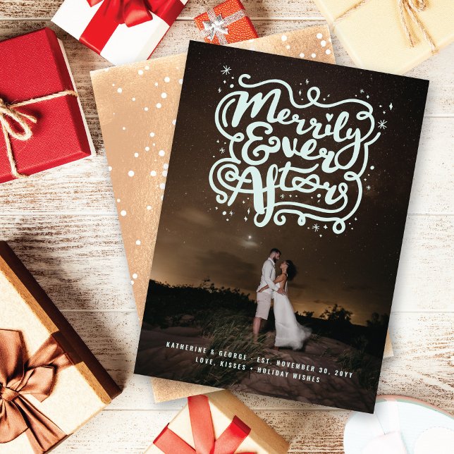 Cartão De Festividades Merrily Ever Após Knot & Sparkles Foto Casamento (Criador carregado)