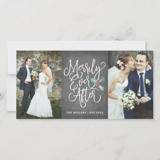 Cartão De Festividades Merrily Ever Após O Feriado De Casamento 2- Cinza  (Frente)