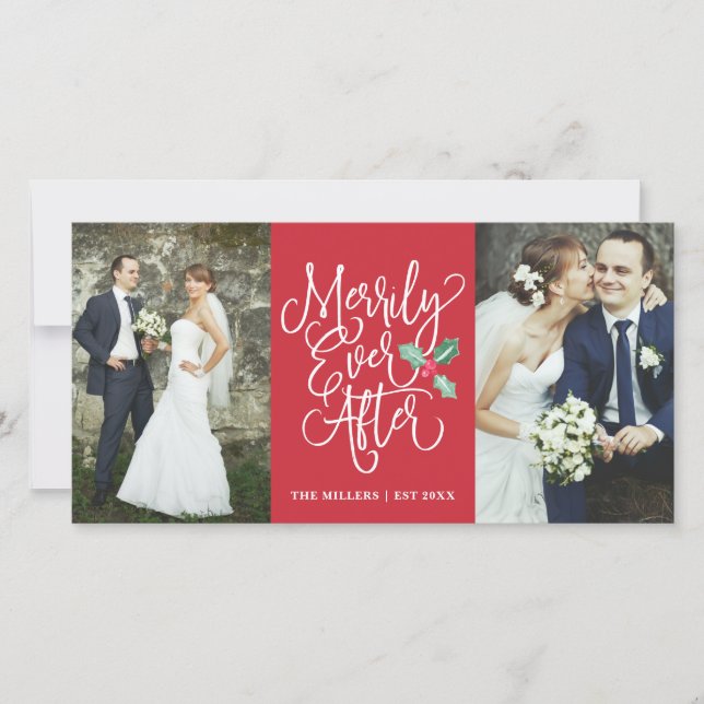 Cartão De Festividades Merrily Ever Após O Feriado De Casamento 2- Vermel (Frente)