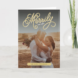 Cartão De Festividades Merrily Nunca Após Dourado Casamento Fotográfico C