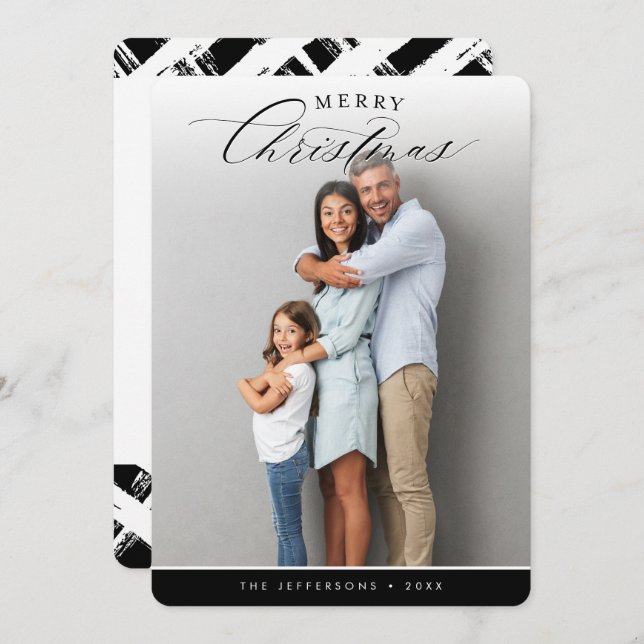 Cartão De Festividades MERRISTMAS FOTO da caligrafia moderna preto (Frente/Verso)