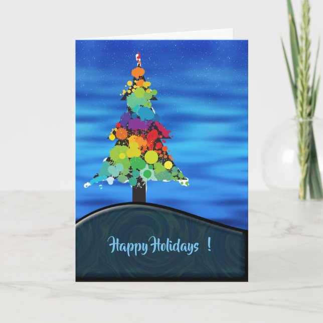 Cartão De Festividades Merry Abstract Paint Splash Xmas Tree (Frente)