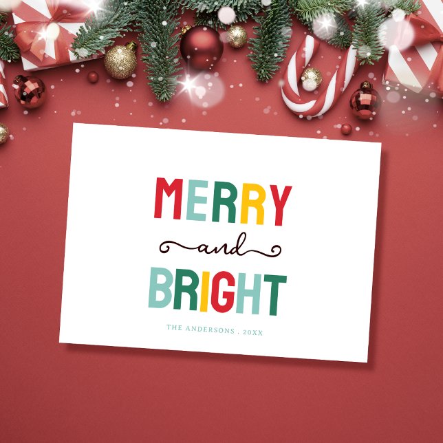 Cartão De Festividades Merry and bright colorful christmas Card (Criador carregado)