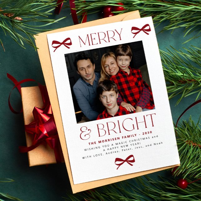 Cartão De Festividades Merry and Bright festive family photo Christmas (Criador carregado)