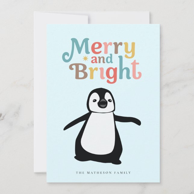 Cartão De Festividades Merry and Bright fun cute Penguin Christmas custom (Frente)