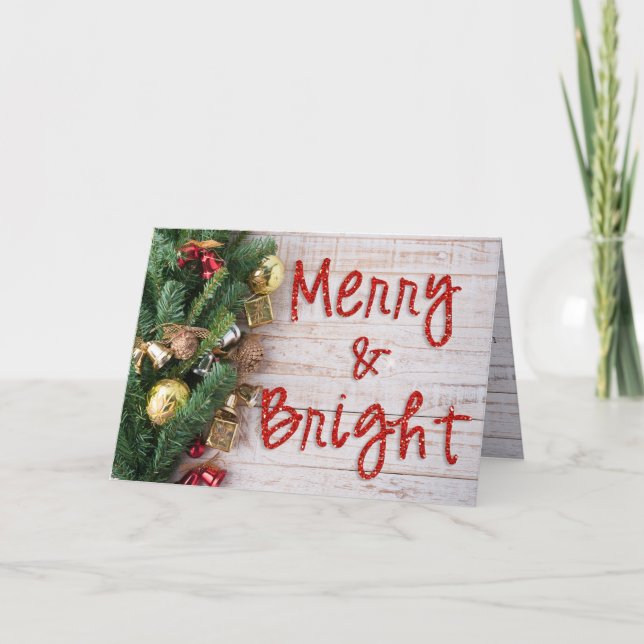 Cartão De Festividades Merry and Bright Glitter Christmas Card (Frente)