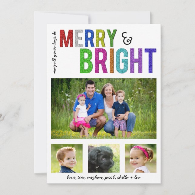 Cartão De Festividades Merry and Bright | Holiday Photo Card (Frente)