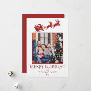 Cartão De Festividades Merry and Bright Papai Noel Trenó Família 2 Foto