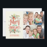 Cartão De Festividades Merry and Bright Vintage Floral 3-Photo Collage<br><div class="desc">MAY YOUR DAYS BE MERRY AND BRIGHT: Vintage country floral motif Christmas holiday flat card, adjustable for up to three-photos. Add your own favorite family pictures and personalize the text. Colorful bouquet of winter wildflowers with poinsettia and holly berry sprigs in pastel colors of aqua, coral, mint-green, and red on...</div>