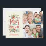 Cartão De Festividades Merry and Bright Vintage Floral 3-Photo Collage<br><div class="desc">MAY YOUR DAYS BE MERRY AND BRIGHT: Vintage country floral motif Christmas holiday flat card, adjustable for up to three-photos. Add your own favorite family pictures and personalize the text. Colorful bouquet of winter wildflowers with poinsettia and holly berry sprigs in pastel colors of aqua, coral, mint-green, and red on...</div>