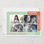 Cartão De Festividades Merry Around x4<br><div class="desc">Showcase four of your favorite photos with this simple card from PiPo Press. Designed with a fun mixed case font in a bold red border with a bright yellow star alongside stripes in a calming shade of green, it sends the traditional message of "Merry Christmas." Wish your friends and family...</div>