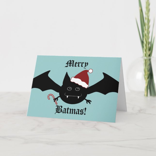 Cartão De Festividades Merry Batmas silly Gothic bat Christmas (Frente)