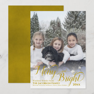 Cartão De Festividades Merry & Bright Caligrafia Script Dourado Foto