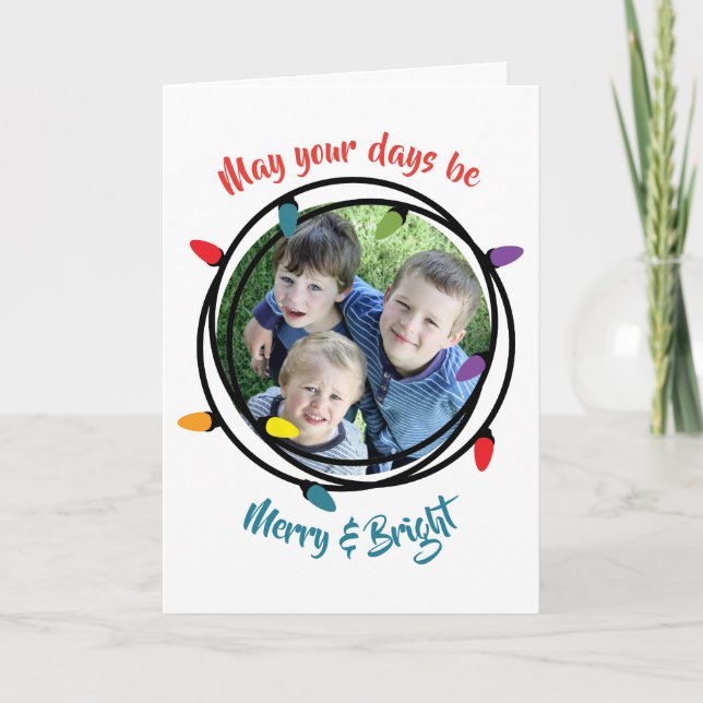 Cartão De Festividades Merry & Bright Christmas Lights (Frente)