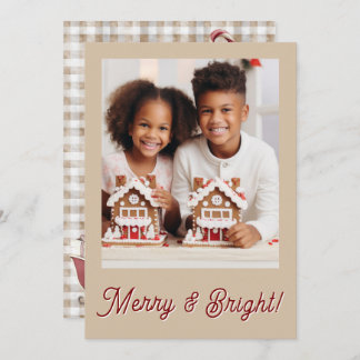Cartão De Festividades Merry & Bright Gingham Photo Holiday Christmas