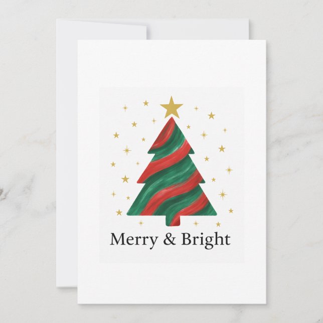 Cartão De Festividades Merry & Bright Modern Christmas Tree Flat Holiday  (Frente)
