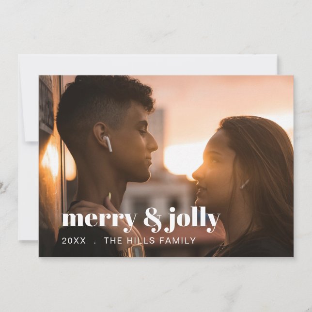 Cartão De Festividades Merry & Bright Modern Photo Christmas Holiday  (Frente)