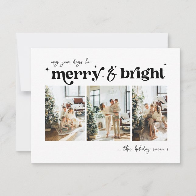 Cartão De Festividades Merry & Bright Neutral Christmas photo  Holiday  (Frente)