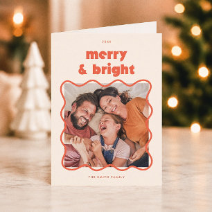 Cartão De Festividades Merry & Bright Quadro Ondulado Foto de Natal