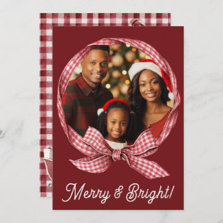 Cartão De Festividades Merry & Bright Red Gingham Photo Holiday Christmas