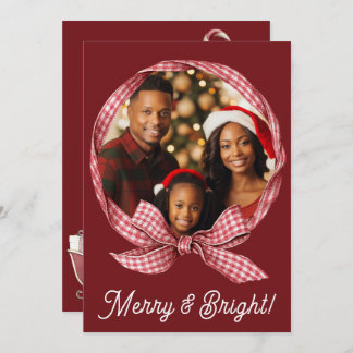 Cartão De Festividades Merry & Bright Red Gingham Photo Holiday Christmas