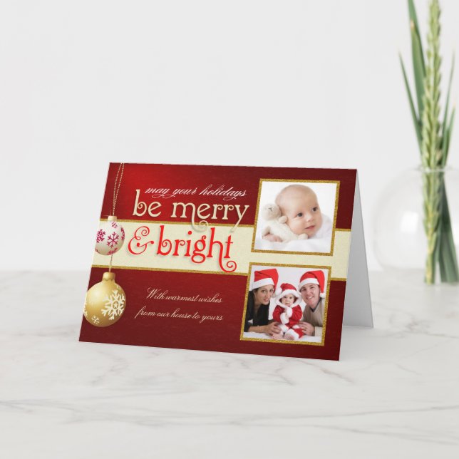 Cartão De Festividades Merry & Bright Two-Photo Holiday Greeting Card (Frente)