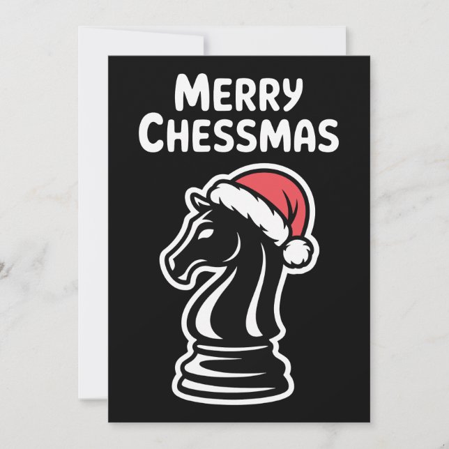 Cartão De Festividades Merry Chessmas Christmas Chess Xmas Santa Hat (Frente)