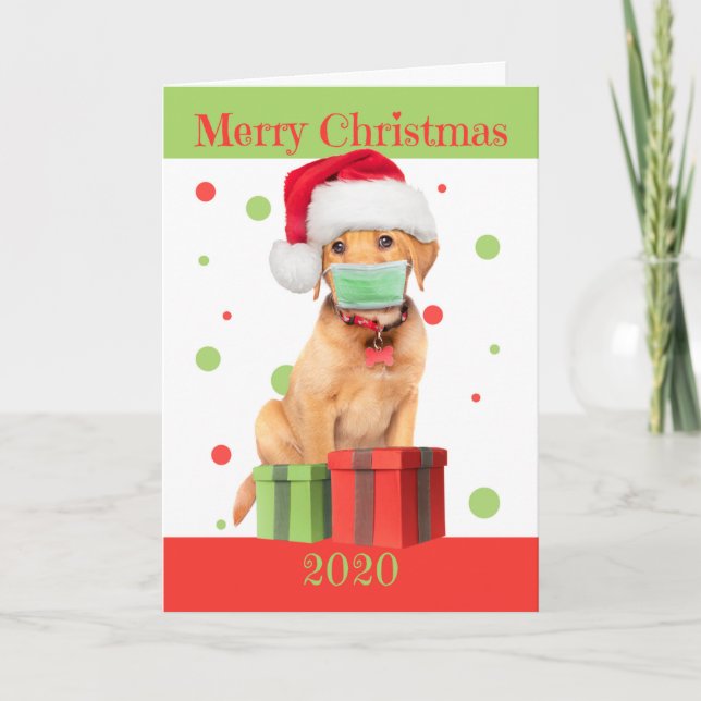 Cartão De Festividades Merry Christmas 2020 Labrador Puppy in Face Mask (Frente)