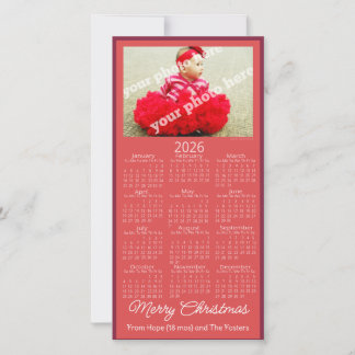 Cartão De Festividades Merry Christmas 2026 Calendar Add Your Photo Red