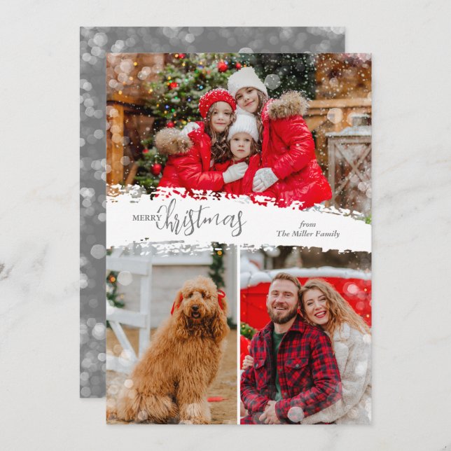 Cartão De Festividades Merry Christmas 3 Photo Collage (Frente/Verso)