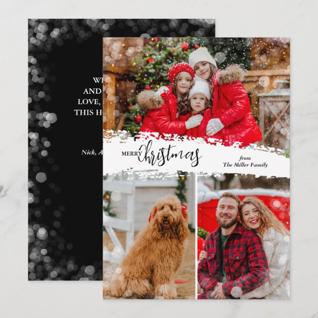 Cartão De Festividades Merry Christmas 3 Photo Collage (Frente/Verso)
