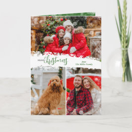 Cartão De Festividades Merry Christmas 3 Photo Collage Folded