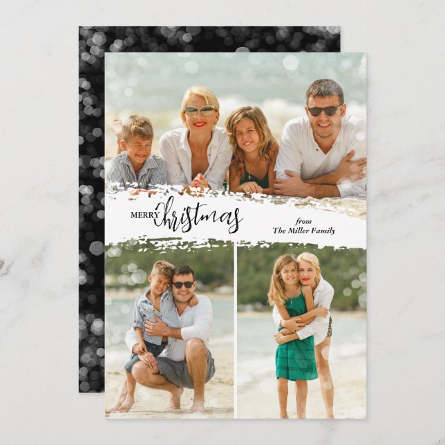 Cartão De Festividades Merry Christmas 3 Photo Collage Holiday Card (Frente/Verso)