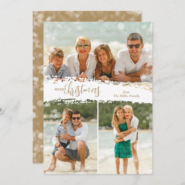 Cartão De Festividades Merry Christmas 3 Photo Collage Holiday Card (Frente/Verso)