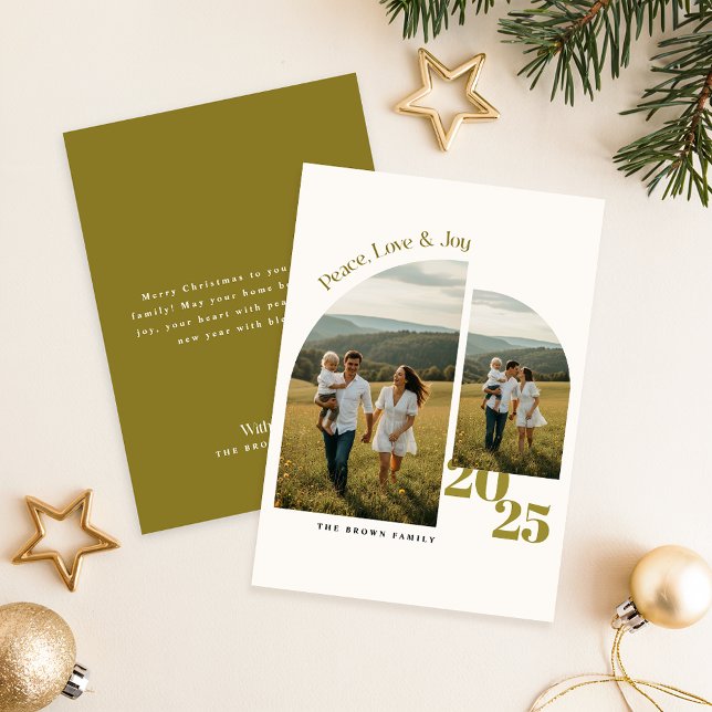 Cartão De Festividades Merry Christmas Arch Family Two Photo Christmas (Criador carregado)