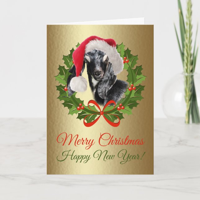 Cartão De Festividades Merry Christmas Baby Nubian Goat Kid Oil Painting (Frente)