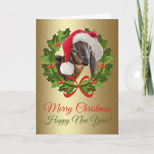 Cartão De Festividades Merry Christmas Baby Nubian Goat Oil Painting (Frente)