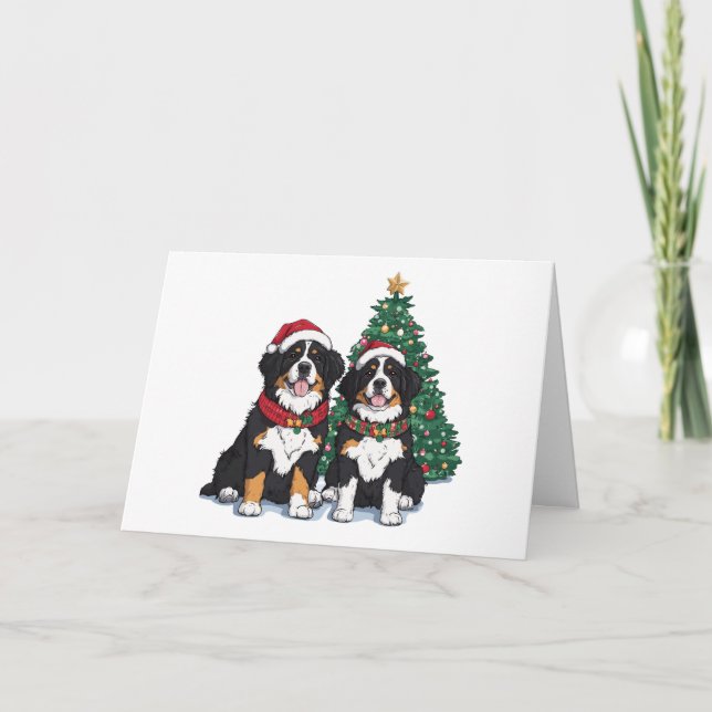 Cartão De Festividades Merry Christmas Bernese Mountain Dogs (Frente)