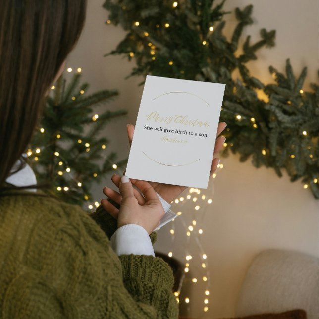 Cartão De Festividades Merry Christmas Bible Verse Mini Card – Matt. 1:21 (Criador carregado)
