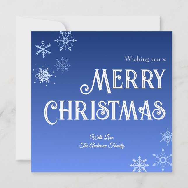 Cartão De Festividades Merry Christmas Blue Modern Snowflake Holiday Card (Frente)