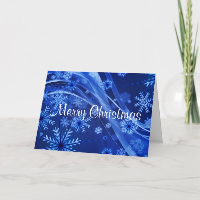Cartão De Festividades Merry Christmas Blue Snowflakes Greeting Cards (Frente)