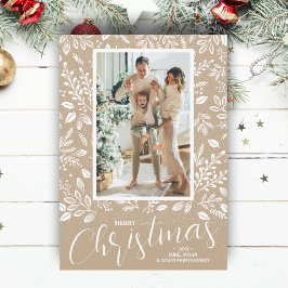 Cartão De Festividades Merry Christmas Botanicals on Taupe Photo