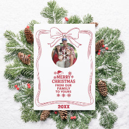 Cartão De Festividades Merry Christmas bow red white modern photo card