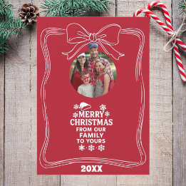 Cartão De Festividades Merry Christmas bow red white modern photo card