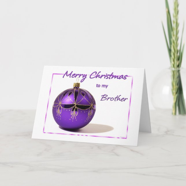 Cartão De Festividades Merry Christmas Brother Purple Ball Card (Frente)