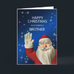 Cartão De Festividades Merry Christmas Brother, Santa waving<br><div class="desc">A cheerful Christmas card for brother showing Santa Claus riding in his sleigh pulled by a reindeer. They are flying past the full moon in the sky.</div>