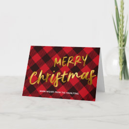 Cartão De Festividades Merry Christmas Buffalo Red Check Plaid & Gold